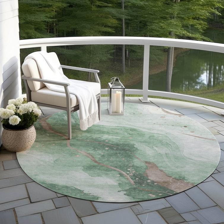 Machine Washable Indoor/Outdoor Claudian ACN1530 Green Rug