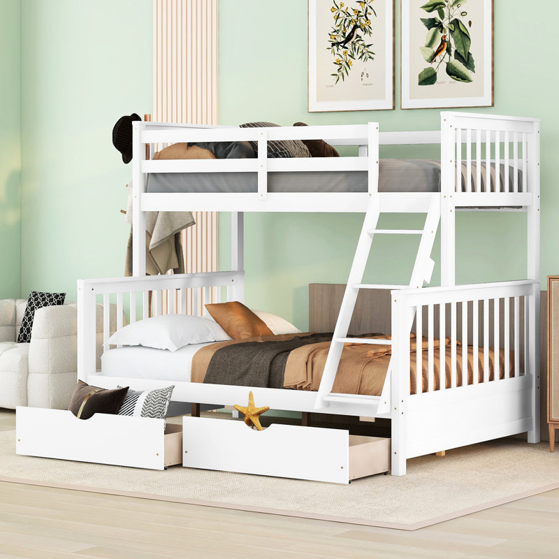 Lit superposé simple blanc avec tiroirs - idéal pour les petits espaces, deux rangements maximisent l'efficacité de la chambre à coucher