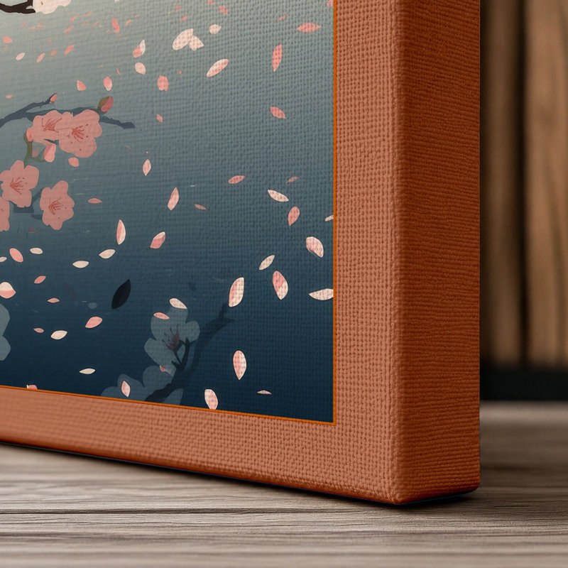 Moonlit Cherry Blossom Japandi - Wrapped Canvas, 24x16 - 61.0 x 40.6 cm, Terracotta Border