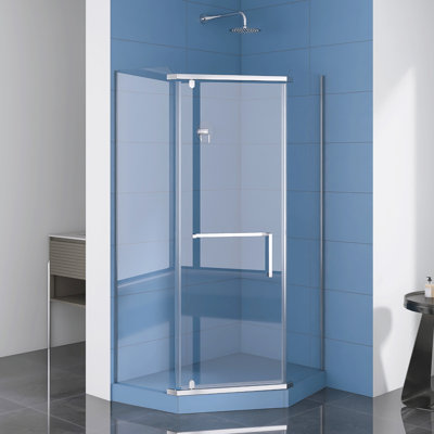 36*36*72"  Neo-Angle Pivot Shower Enclosure In Chrome For Bathroom Shower Door In Matte Black｜ 1 /4" (6MM) Tempered Glass｜ Waterproof｜Explosion Proof Film｜ Stainless Steel Handle｜Frameless Pivot Shower Door ｜Dual Aluminum Support Rails