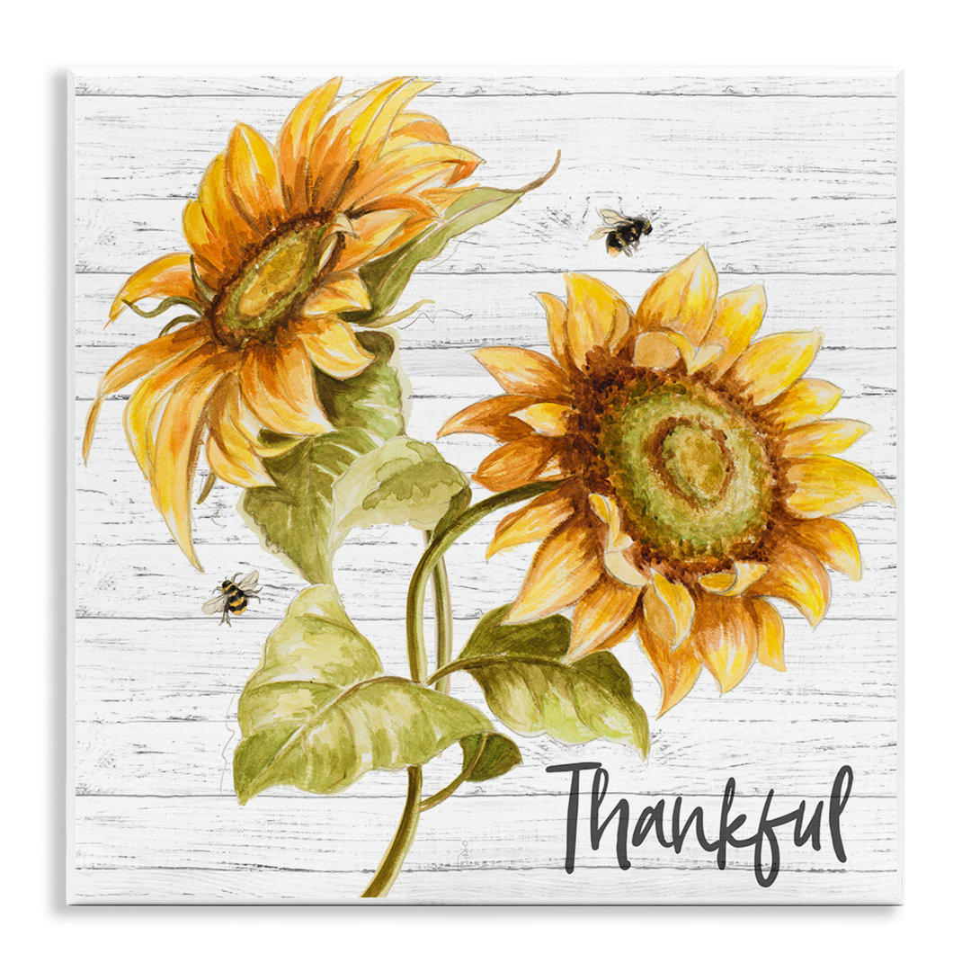 Thankful Text Country Sunflowers Bumble Bees by Patricia Pinto - Graphic Art Print Rosalind Wheeler