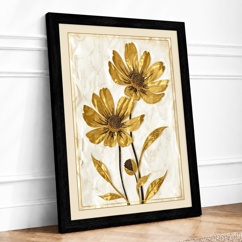 Golden Study Botanical - Framed Print, Black, A4 - 29.7 x 21.0 cm