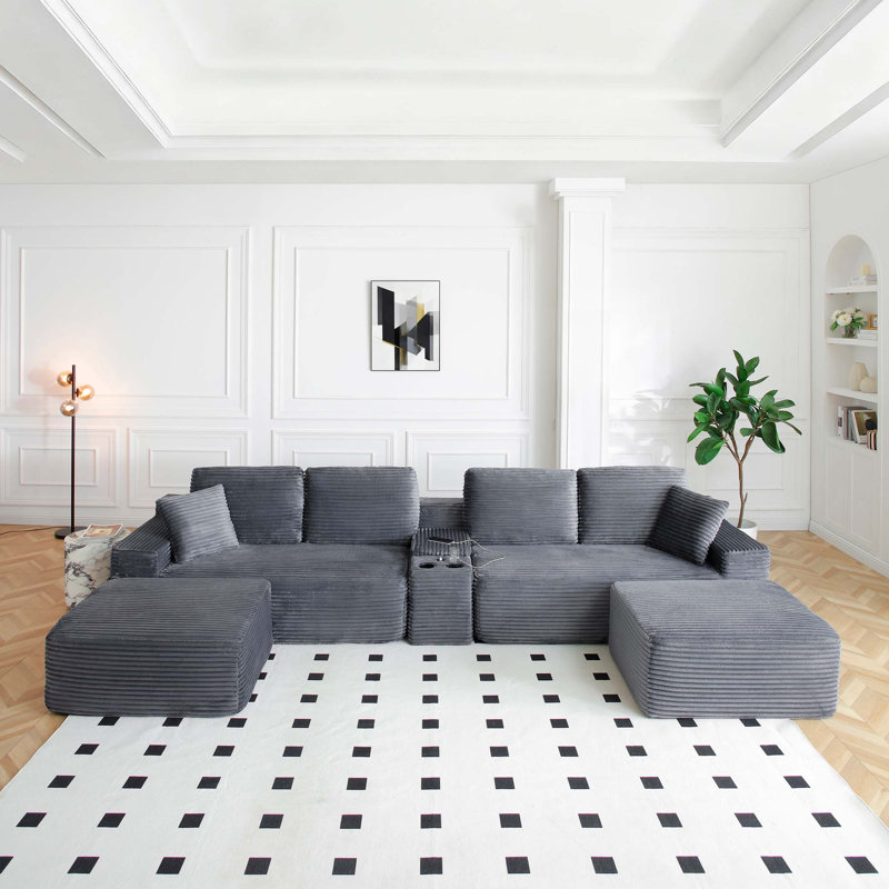 Canapé d'angle surdimensionné avec rangement et ports USB