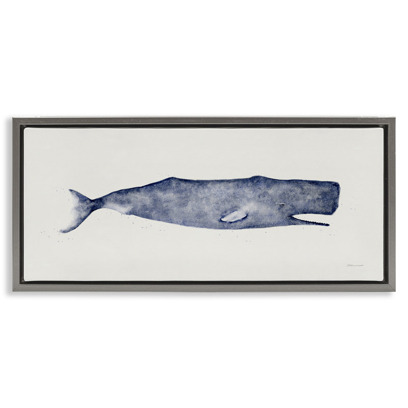 Illustration classique d'aquarelle de baleine, Cadre flottant gris lustré, H 14 po x l 31 po