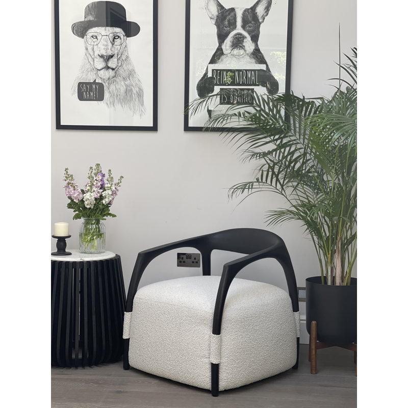 Upholstered Armchair, Black, White