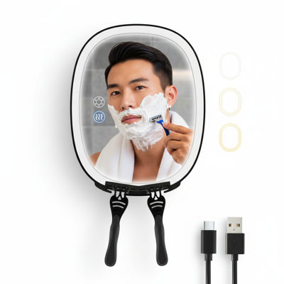 Miroir de douche sans brouillard pour le rasage et le maquillage, 3 couleurs DEL, 5000 mAh