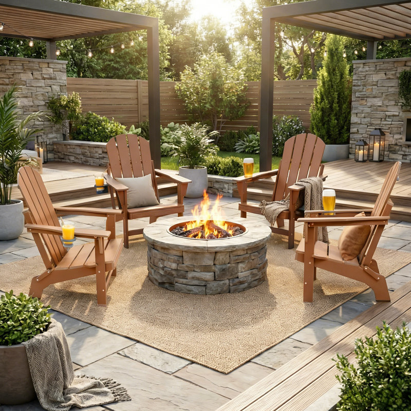 4 chaises Adirondack d'extérieur pliables, Brun, 4