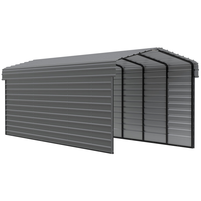 Charcoal Steel Peak Carport with 2-Sided Enclosure