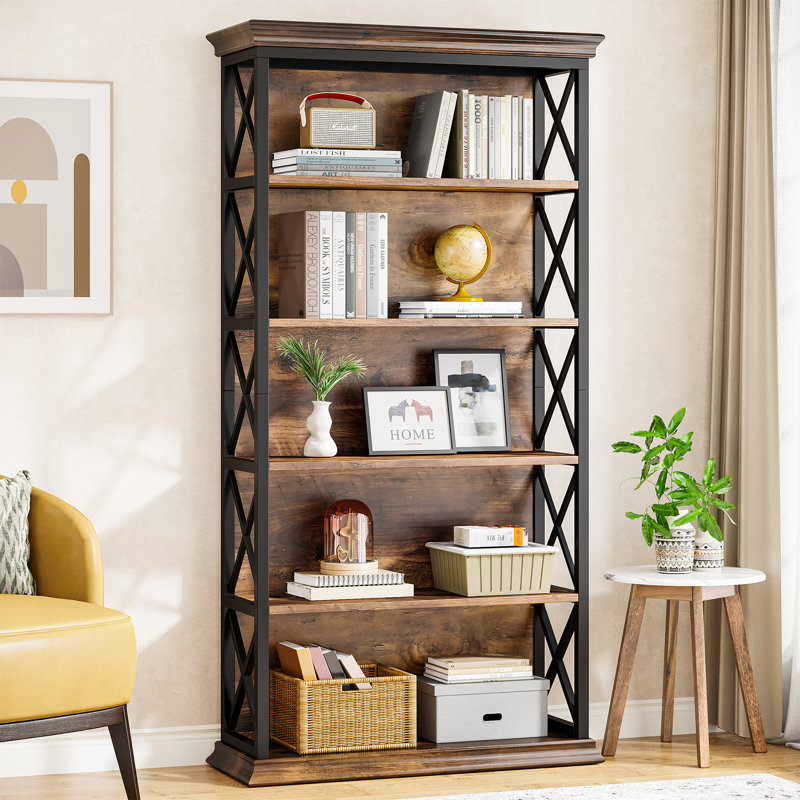 180cm H x 80cm W Metal Etagere Bookcase, Brown/Black