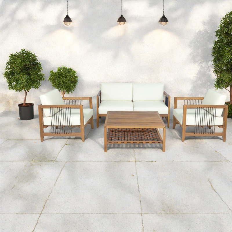 Causeuse de patio moderne en bois d'acacia avec corde pour le divertissement à la maison