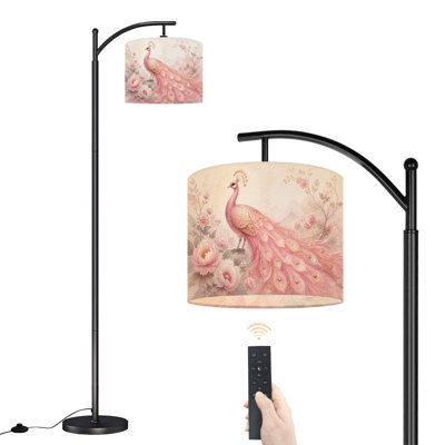 Lampe sur pied en arc avec abat-jour réglable, lampadaire rose paon élégant, 3 températures de couleur, intensité variable, avec interrupteur au pied pour chambre à coucher