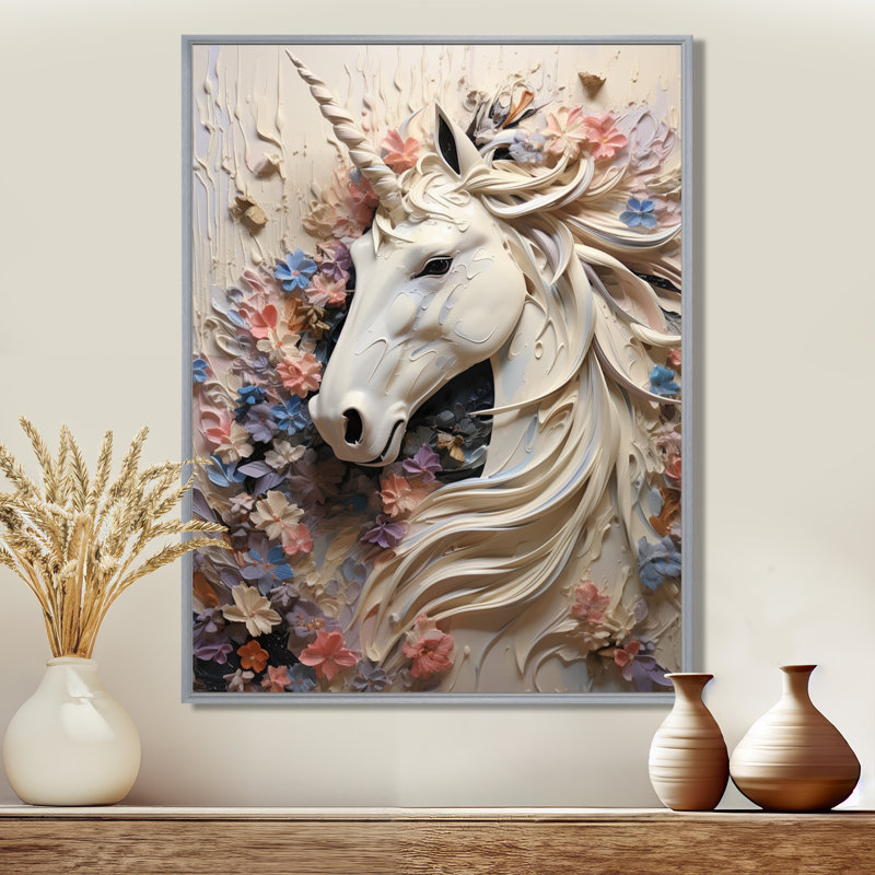 Impression sur toile Luscious Unicorn Fantasy Flower, H 32 po x l 16 po x P 1 po, Encadrement argenté
