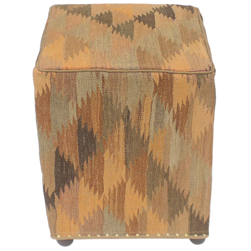 Aprea Upholstered Ottoman, Orange/Brown Wool