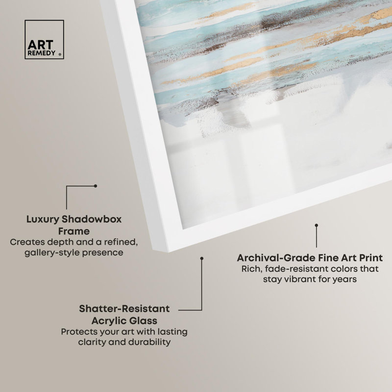 «Baraquas I Shadowbox Print», art abstrait bleu par Art Remedy, H 13 po x l 13 po, Blanc
