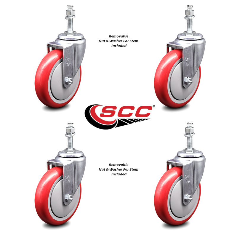 Polyurethane 10MM Threaded Stem Caster Set 2 Brakes SCC