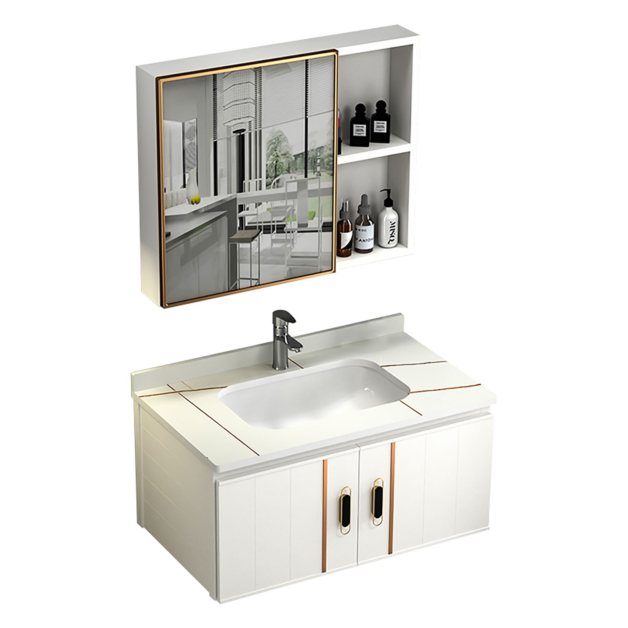 Small Corner Bathroom Vanity Cabinet with Sink and Mirror Cabinet, LED  Mirror w/ Anti-fog, Wall Mounted Utility Washing Hand Basin Design, Laundry  Tub