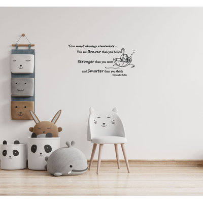 Adhésif mural citation Winnie l'ourson Braver plus fort et plus intelligent vinyle autocollant bébé garçon fille chambre à coucher chambre de bébé décoration L343
