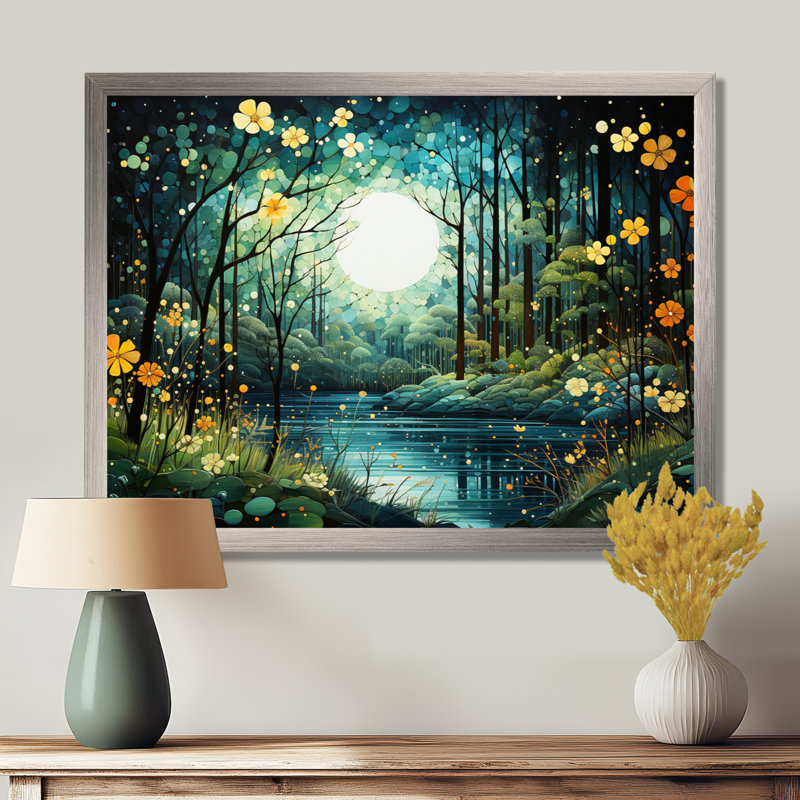 Forêt enchantée de Beres, pointillisme I - forêt, art mural, H 30 po x l 40 po x P 1,5 po, Toile tendue