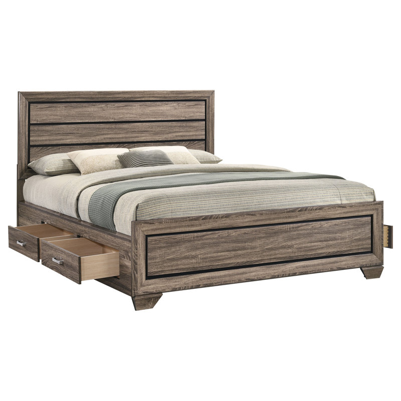Brookes Wood California King Storage Panel Bed Washed Taupe, California King, Washed Taupe