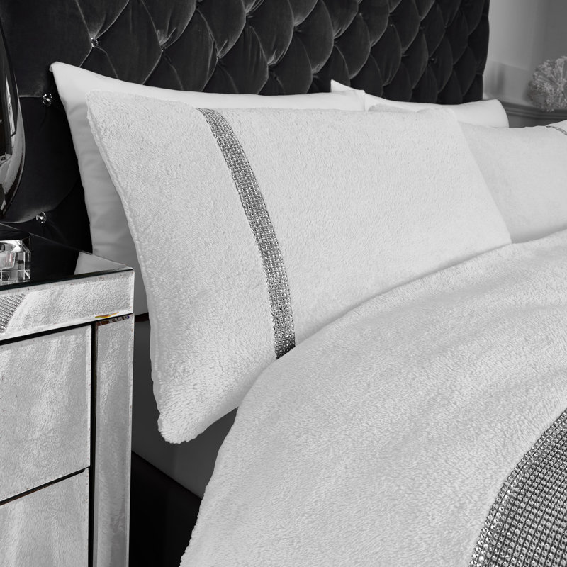 Metro Lane Alessand Satin Duvet Cover Set with Pillowcases, Kingsize Duvet Cover + 2 Standard Pillowcase, White