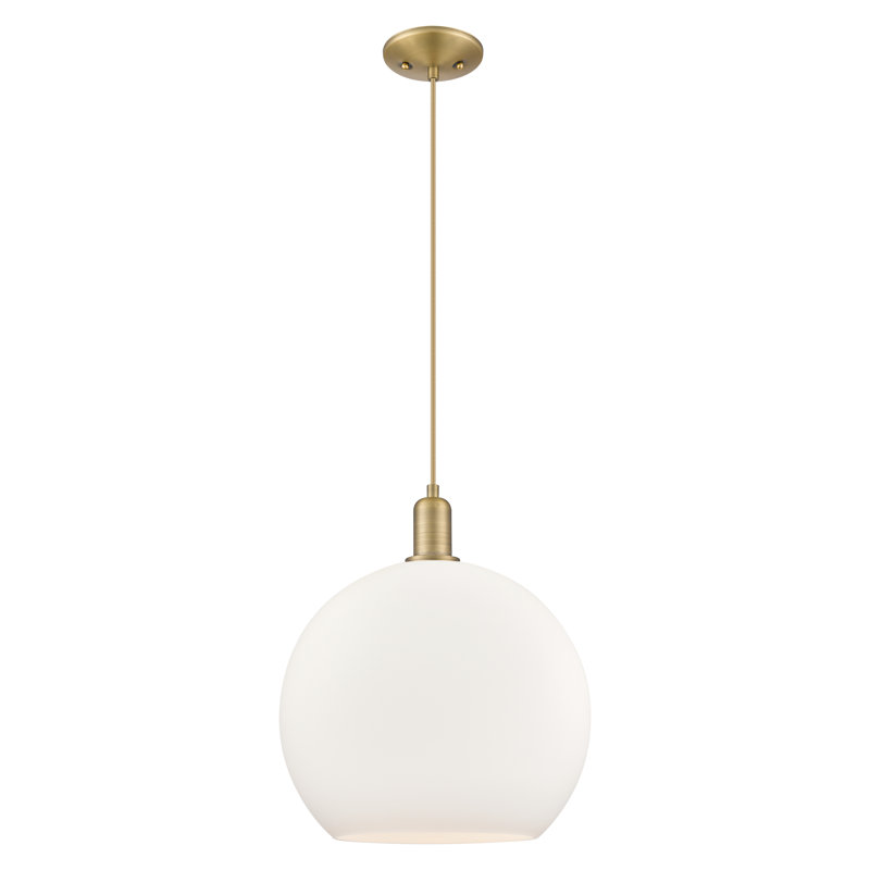 Mini-luminaire suspendu 1 lumière Arcadia - Athens, H 13,63 po x l 13,75 po x P 13,75 po, Blanc mat, Laiton brossé