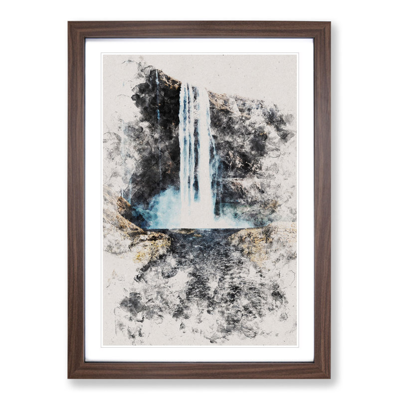 Path to a Waterfall in Iceland - Picture Frame Graphic Art, Walnut Framed, 36cm H x 27cm W x 2cm D
