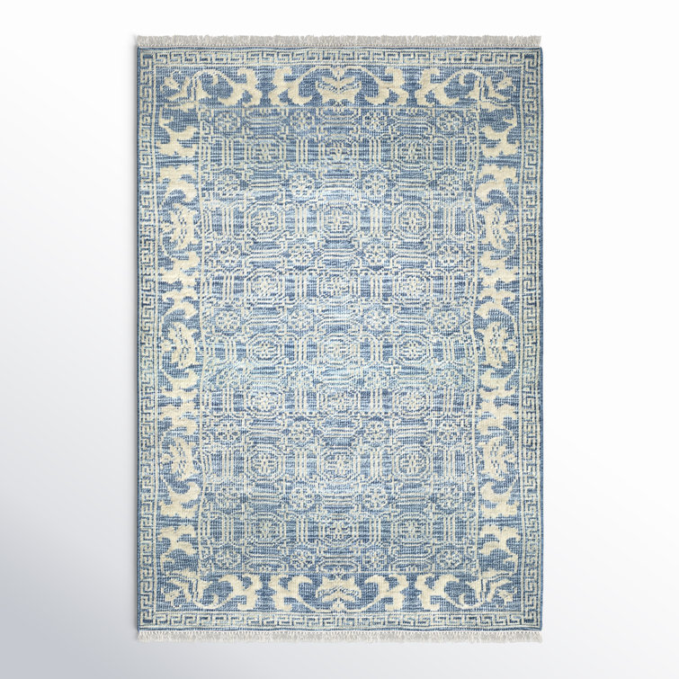 Addie Geometric Hand Knotted Wool Denim/Cream Area Rug