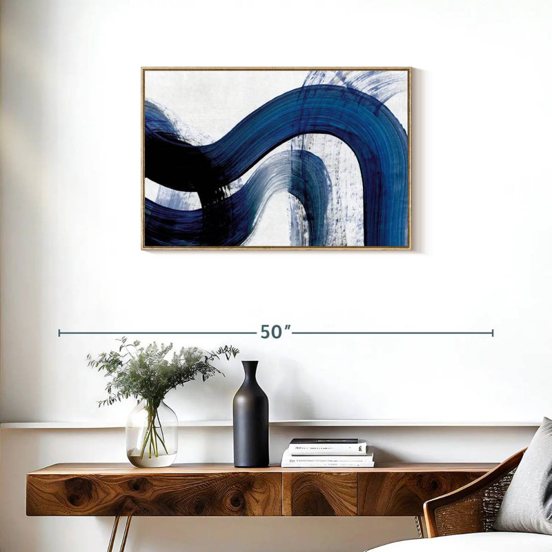 Blue Clota Curves, Cadre flottant en bois naturel, 31 po x 21 po