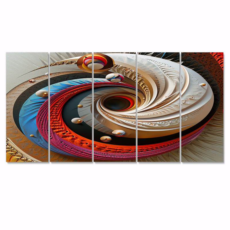 Tourbillon coloré - art mural abstrait en spirale, toile 5 pièces, H 32 po x l 80 po