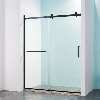 Porte de douche coulissante simple demi-cadre l 56 à 60 po x H 75 po, acier inoxydable 304, verre trempé clair de 5/16 po (8 mm).