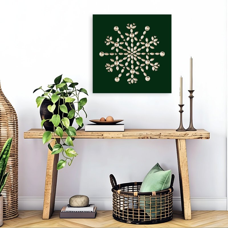 Green Snowflake Elegant Abstract Contemporary Winter Landscape Wall Art Print, 60.96cm H x 60.96cm W