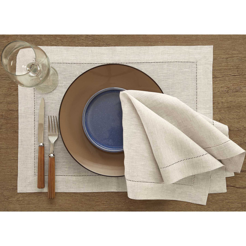 100% Pure Linen Hemstitch Dinner Napkins - Classic Hemstitch, Light Natural