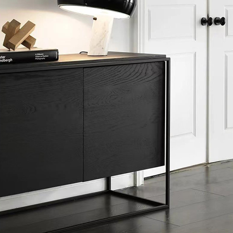 Solid Ash Wood Black Console Cabinet