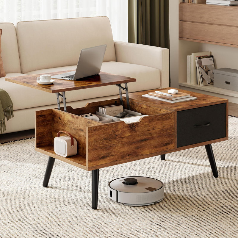 Table basse à plateau relevable pour salon, Rustic Brown