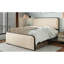 Très grand lit avec tête de lit tapissier beige et structure en métal