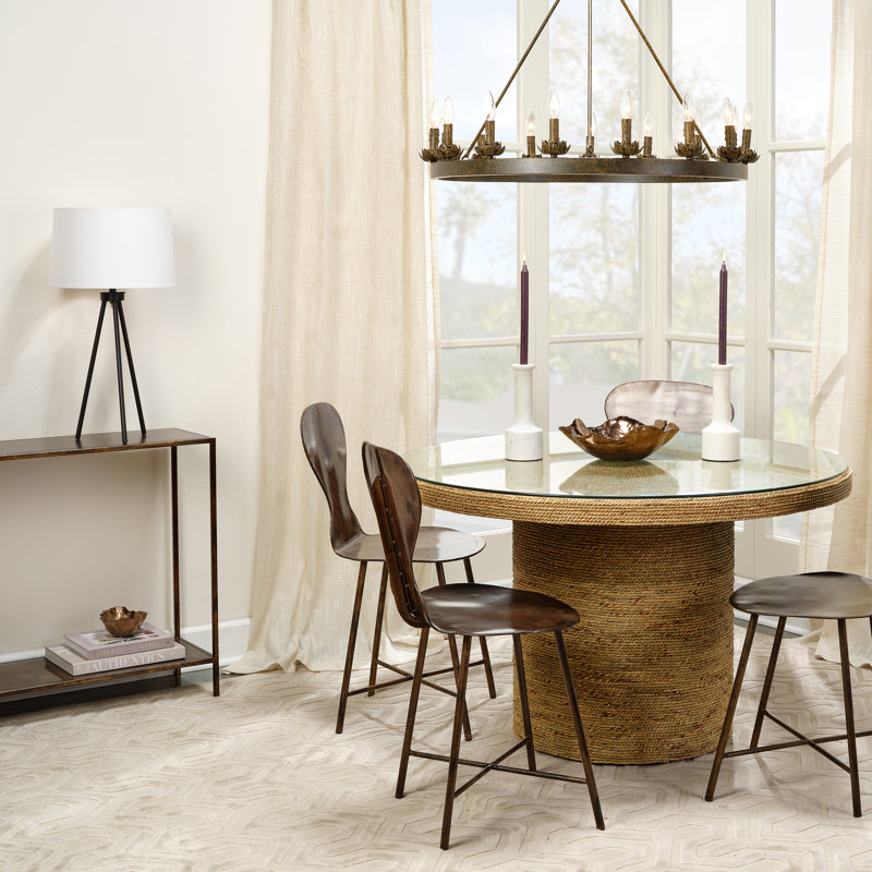 Natural Seagrass and Glass Round Dining Table