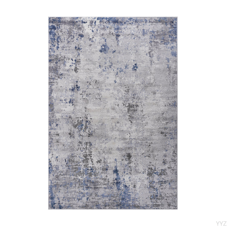 LOOM & LUXE Collection 5X7 Silver/Blue/Abstract Non-Shedding Living Room Bedroom Dining Home Office Stylish And Stain Resistant Area Rug