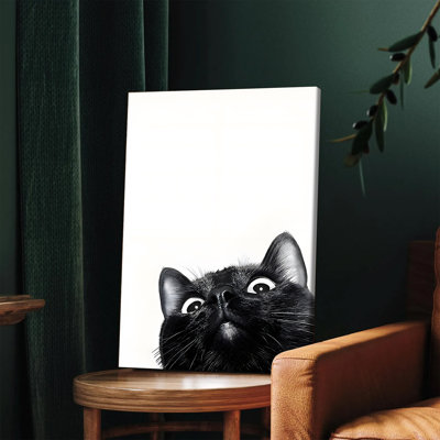 1PC Wall Arts Posters Framed,  Adorable Black Cat Canvas Wall Art Modern Minimalist Home Decor for Living Room Bedroom Kitchen Office Cute Animal Print Contemporary Painting Pet Lover Gift Idea High Quality Stretched Ready to Hang