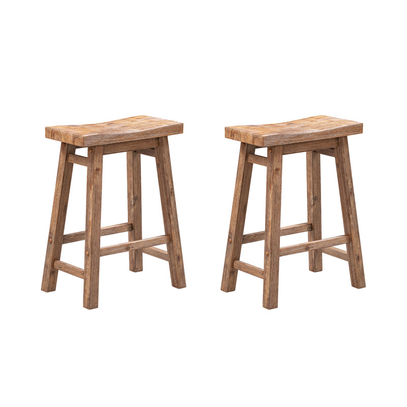 Alessandro Counter Stool with Solid Wood Frame, Barnwood Wire-Brush, Counter Stool (24" Seat Height), 2