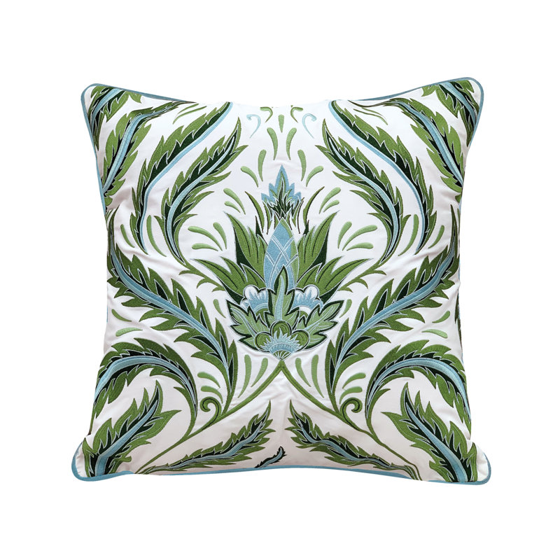 Embroidered Outdoor Throw Pillow, Green