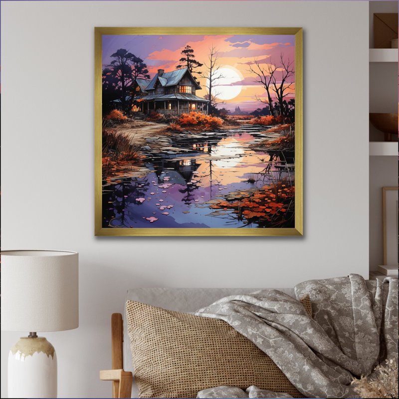 «Farmhouse Homestead Reflections Papercut» - impression, H 24 po x l 24 po x P 1 po, Cadre doré à une seule photo