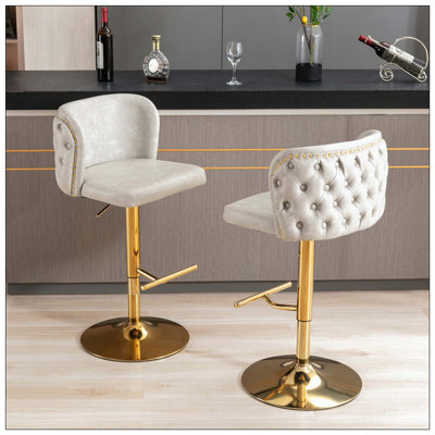 Swivel Adjustable Height Barstools Set Of Two With Modern PU Upholstery And Tufted Back