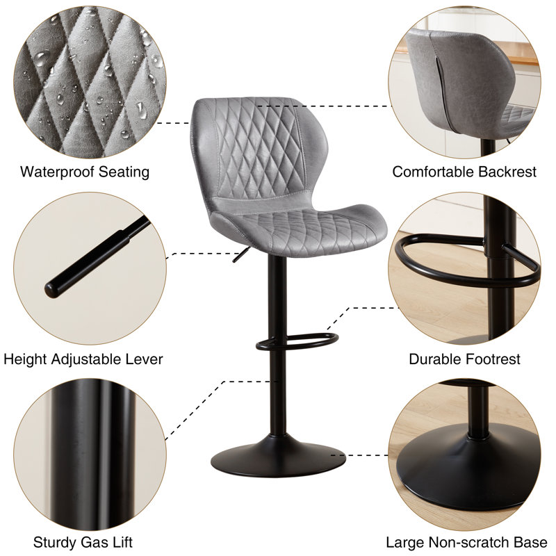 Tyrel Swivel Adjustable Height Bar Stool, black