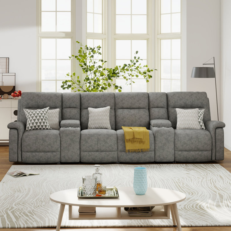 Canapé inclinable électrique 138,6 po, Mélange de polyester gris