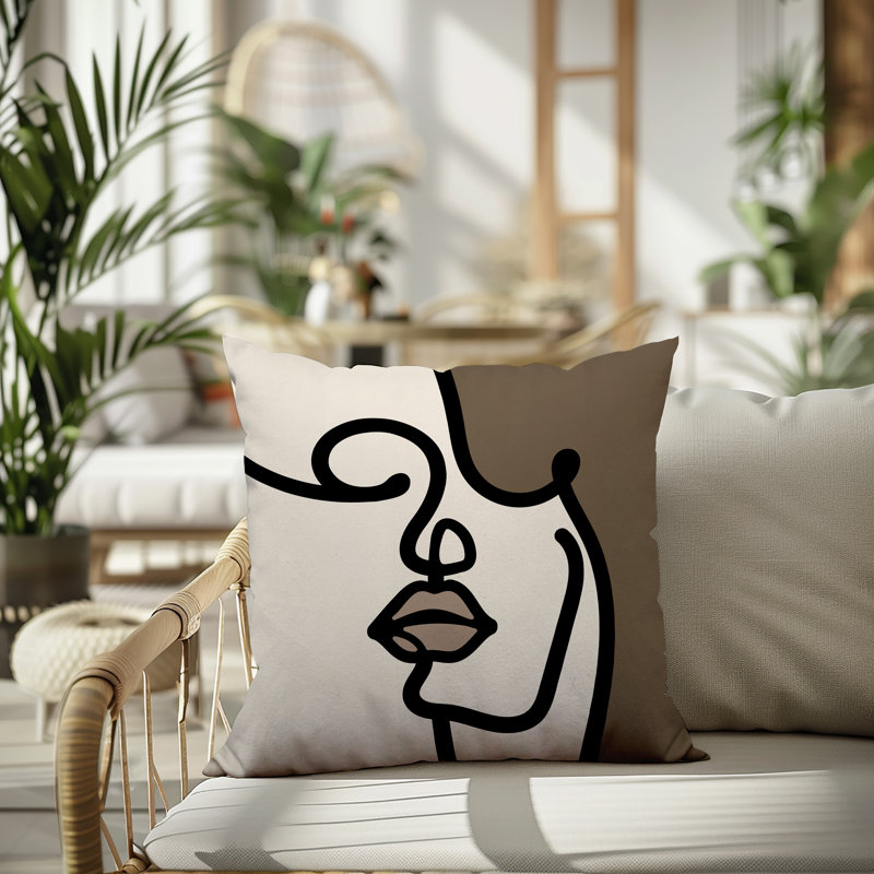 Vie Abstract Reversible Indoor/Outdoor Square Pillow, 15"H x 15"W, Beige