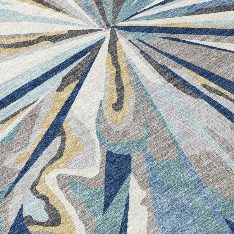 Tapis abstrait lavable à la machine intérieur / extérieur ACN2838, Marine, 3 pi x 5 pi