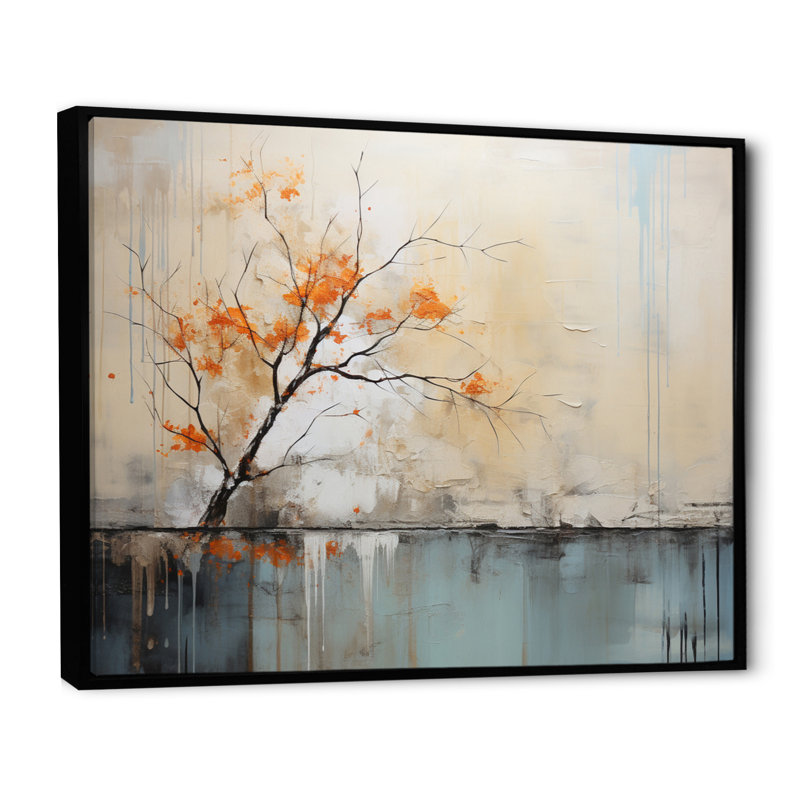 Arbre minimaliste, puissance éphémère I - impression, Cadre flottant noir, H 34 po x l 44 po x P 1,5 po