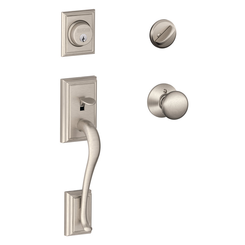 Addison Handleset with Single Cylinder Deadbolt and Plymouth Door Knob and Rosette, Satin Nickel, Keyed Different, Yes