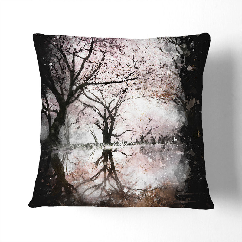 Reflection of the Blossom Trees Paint Splash Cushion with Filling, 55cm H x 55cm W x 20cm D, White