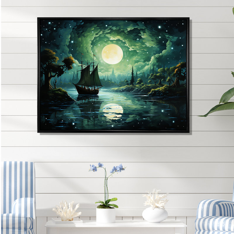 Reproduction d'art sur toile Moonlight, H 30 po x l 40 po x P 1,5 po, Cadre flottant noir